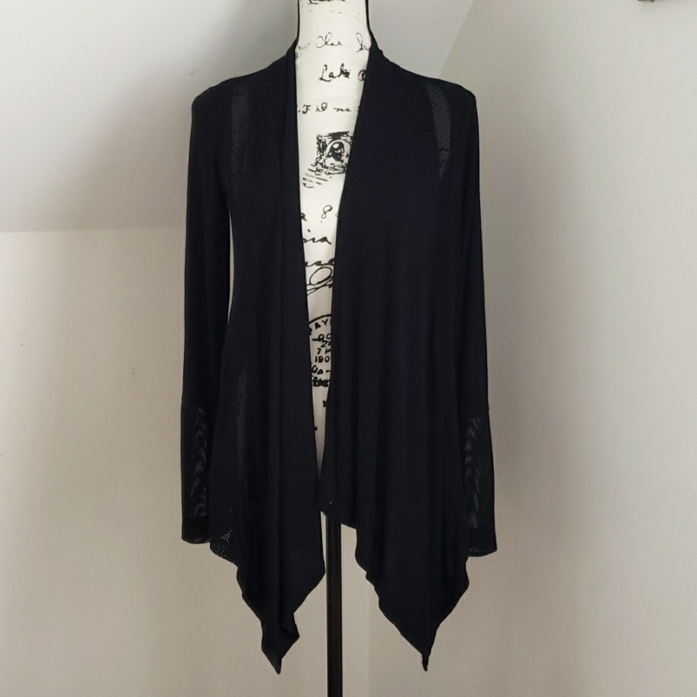 Design History Black Open Front Tie Up Netting Panel Cardigan, Size S
